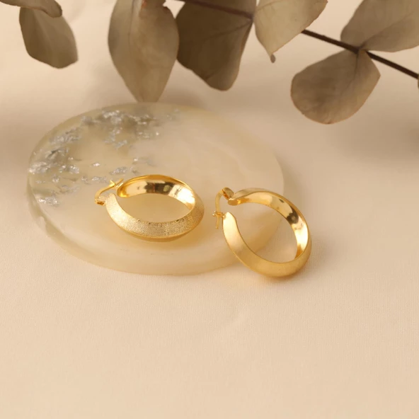 925 Ayar Gümüş  Yarısı Parlak Halka Küpe Çap:2,4 cm - 4