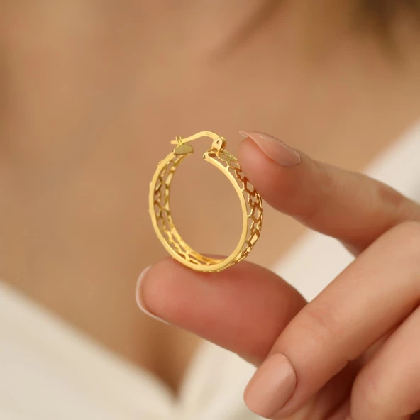 925 Ayar Gümüş Desenli Halka Küpe Çap:2,5 cm - Resim 5