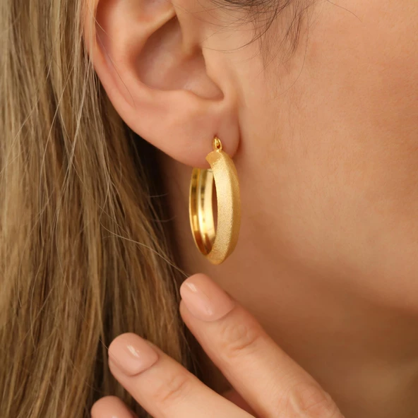 925 Ayar Gümüş Sarı Altın Rengi Halka Küpe Çap:2,5 cm - Resim 4