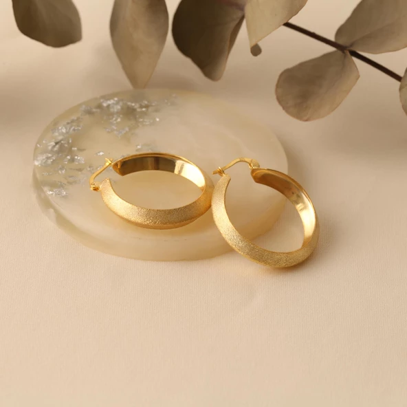 925 Ayar Gümüş Sarı Altın Rengi Halka Küpe Çap:2,5 cm - Resim 3