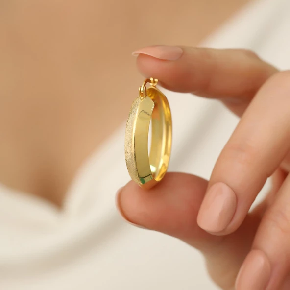 925 Ayar Gümüş  Yarısı Parlak Halka Küpe Çap:2,4 cm - 5