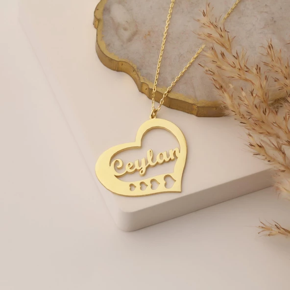 925 Ayar Gümüş Kişiye Özel Kalpli İsim Kolye CN00141 - Resim 2