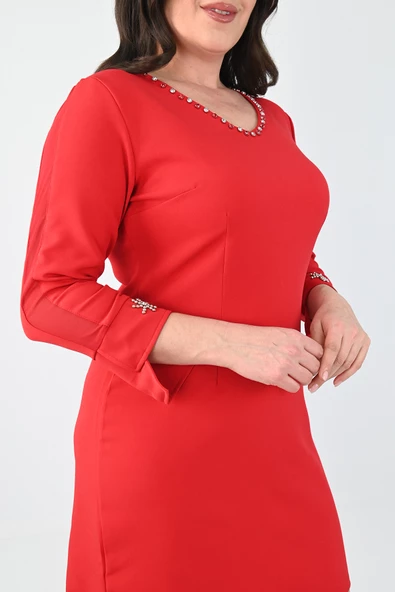 Kadın Büyük Beden Boncuk İşleme Detaylı Elbise 5201-25 - 9