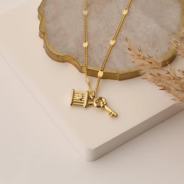 925 Ayar Gümüş Anahtarlı Kilit Kolye - CN00138 - Resim 3