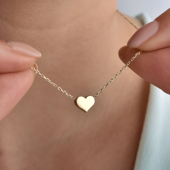 14 Ayar Altın Kaplama Minimal Kalp Kolye - CN00107 ürün görseli 1