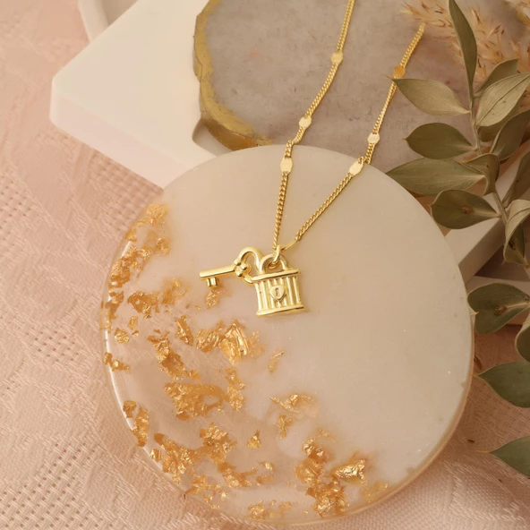 925 Ayar Gümüş Anahtarlı Kilit Kolye - CN00138 ürün görseli 1