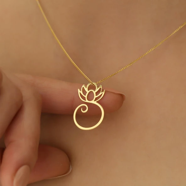 925 Ayar Gümüş Lotus Çiçeği Bayan Hediye Kolye - 3