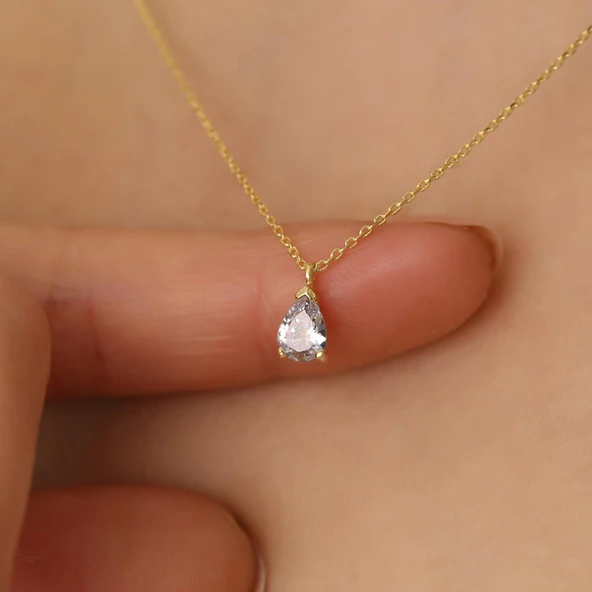 925 Ayar Gümüş Beyaz Damla Taşlı Kolye - CNS00121 - Resim 4