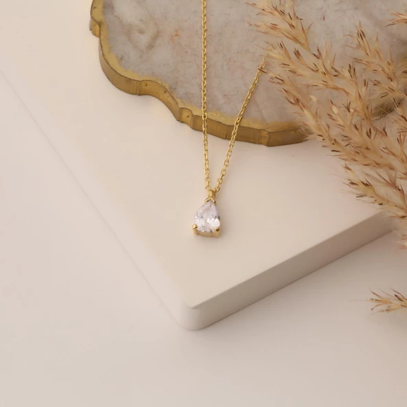 925 Ayar Gümüş Beyaz Damla Taşlı Kolye - CNS00121 ürün görseli 1