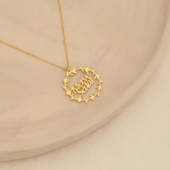 14 Ayar Mikron Altın Kaplama İki İsimli Dal Desenli Gümüş Kolye - CN00221 - Resim 2