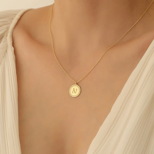 14 Ayar Mikron Altın Kaplama Kişiye Özel Harf Gümüş Kolye - CN00207 - Resim 5