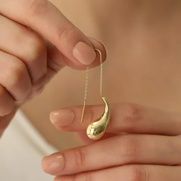 925 Ayar Gümüş Zincir Detaylı Bottega İtalyan Küpe - E00228 - Resim 4