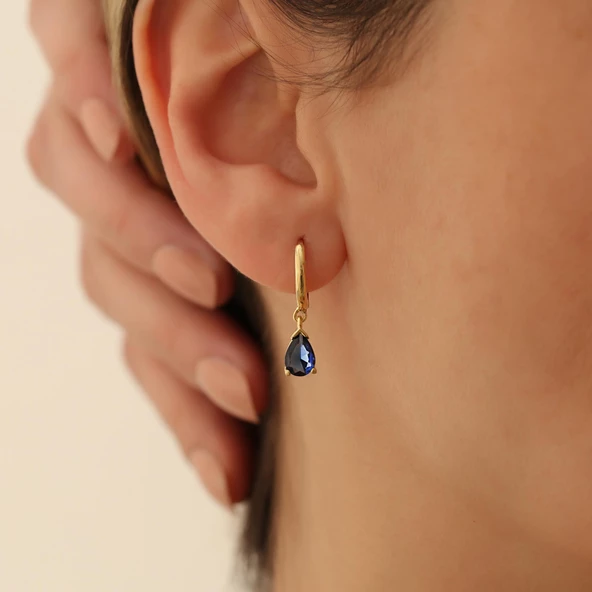 925 Ayar Gümüş Mavi Zirkon Taşlı Damla Küpe - ES00116 ürün görseli 1