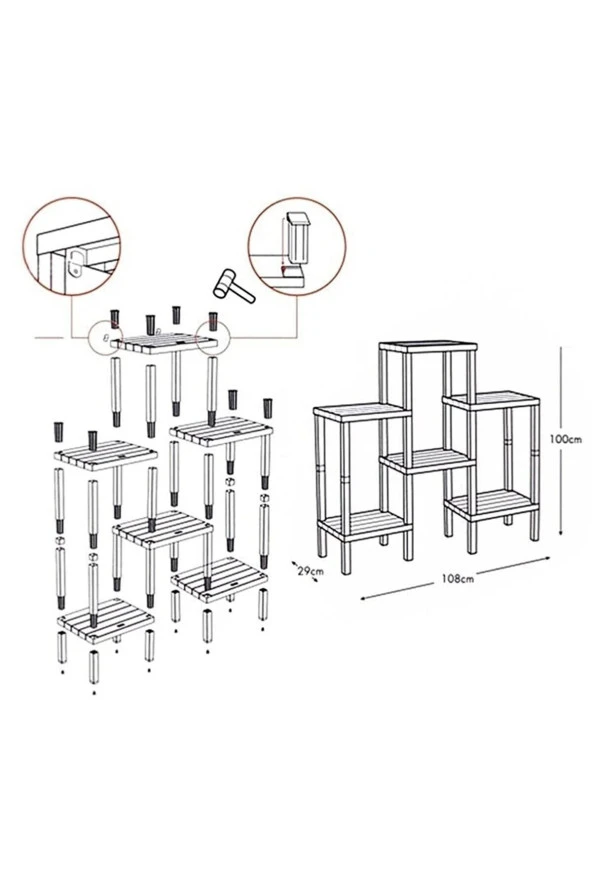 6 Katlı Modüler Raf Banyo Düzenleyici Mutfak Balkon Salon Bahçe Organizeri - 6
