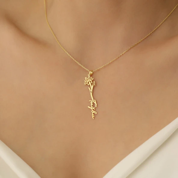 925 Ayar Gümüş Nisan Doğum Çiçeği Kolye - Resim 2