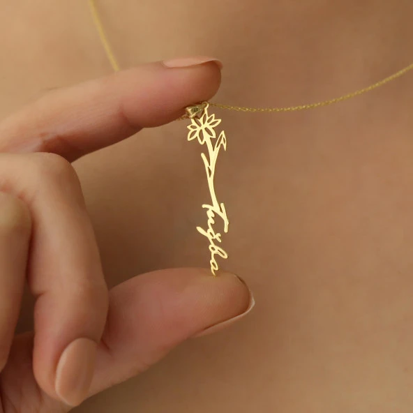 925 Ayar Gümüş Nisan Doğum Çiçeği Kolye - Resim 3