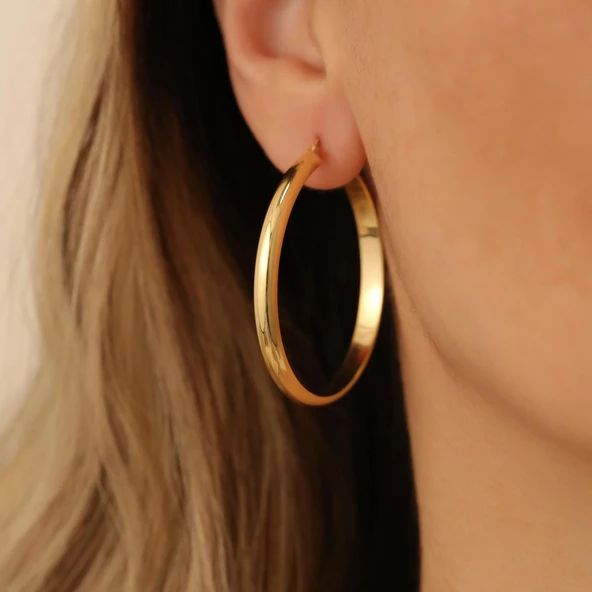 925 Ayar Gümüş Hollow Halka Küpe Çap 4 cm - E00236 ürün görseli 1