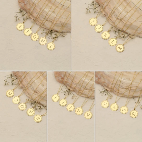 14 Ayar Mikron Altın Kaplama Kişiye Özel Harf Gümüş Kolye - CN00207 - Resim 2