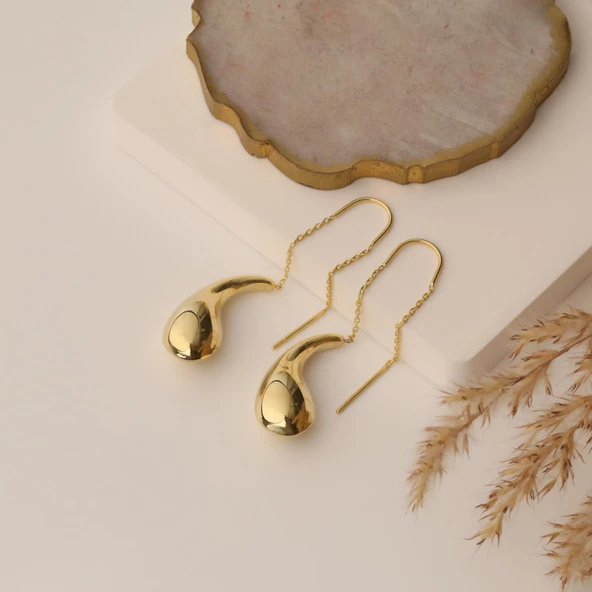 925 Ayar Gümüş Zincir Detaylı Bottega İtalyan Küpe - E00228 - Resim 3