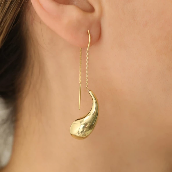 925 Ayar Gümüş Zincir Detaylı Bottega İtalyan Küpe - E00228 - Resim 2