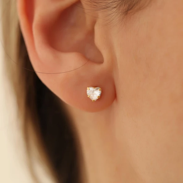 925 Ayar Gümüş Kalp Taşlı Küpe - ES00117 - Resim 5