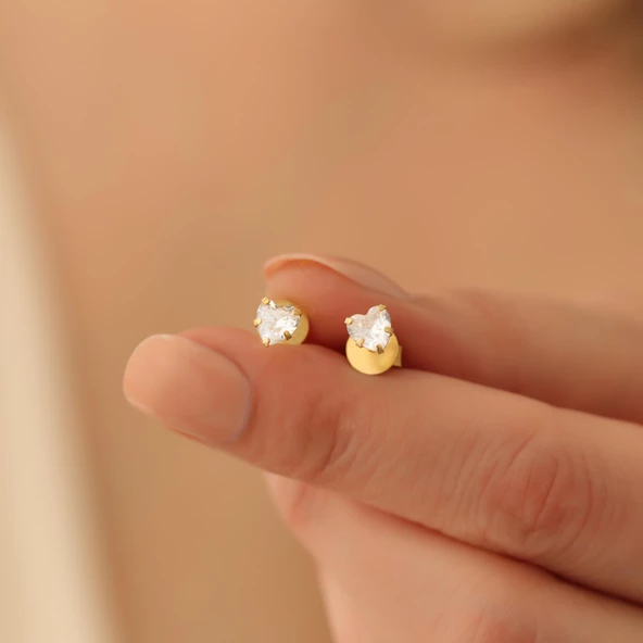 925 Ayar Gümüş Kalp Taşlı Küpe - ES00117 - Resim 3