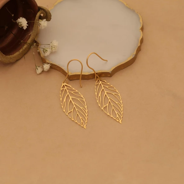 925 Ayar Gümüş Büyük Boy Yaprak Küpe - E00232 - 5