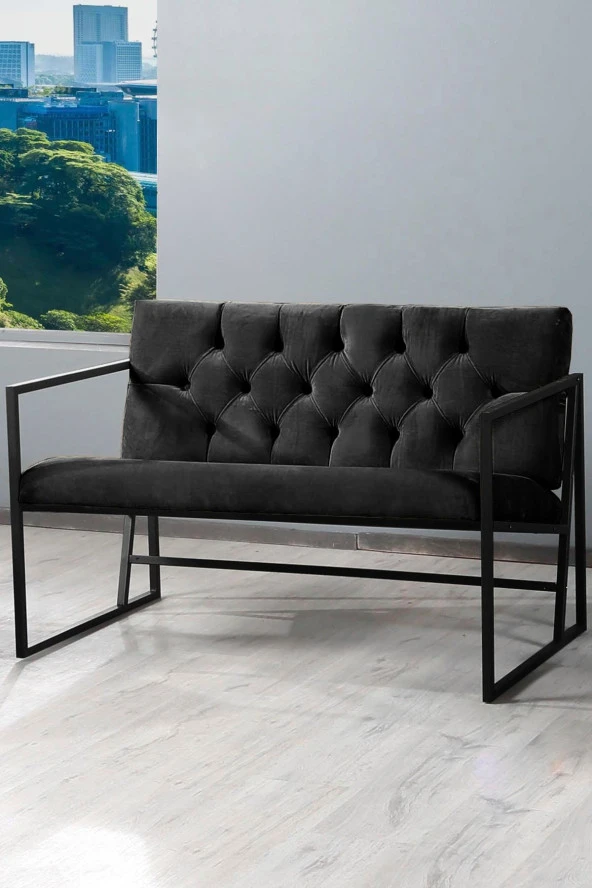 VIANEM Oslo Modern İskandinav Metal Berjer Ofis Balkon Bahçe Koltuk Takımı Siyah - 2