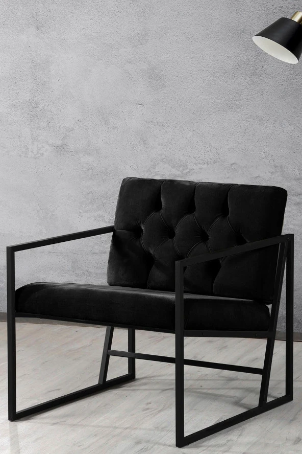 VIANEM Oslo Modern İskandinav Metal Berjer Ofis Balkon Bahçe Koltuk Takımı Siyah - 3