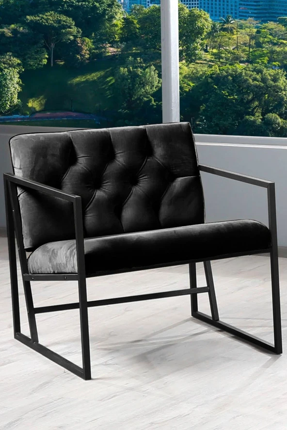 VIANEM Oslo Modern İskandinav Metal Berjer Ofis Balkon Bahçe Koltuk Takımı Siyah - 5