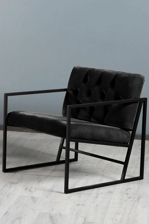 VIANEM Oslo Modern İskandinav Metal Berjer Ofis Balkon Bahçe Koltuk Takımı Siyah - 6