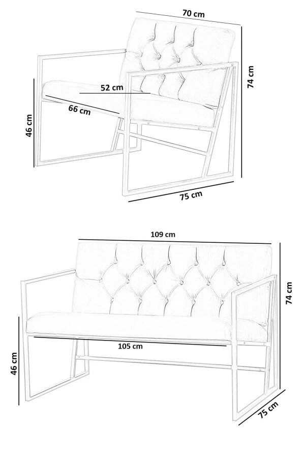 VIANEM Oslo Modern İskandinav Metal İkili Kanepe Ofis Balkon Bahçe Koltuğu Füme - 4