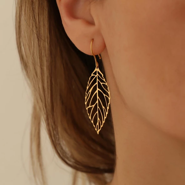 925 Ayar Gümüş Büyük Boy Yaprak Küpe - E00232 - 2