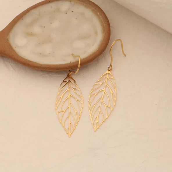 925 Ayar Gümüş Büyük Boy Yaprak Küpe - E00232 - 3