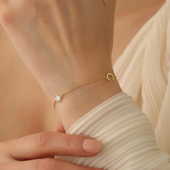 925 Ayar Gümüş Kişiye Özel Harfli Nazar Boncuğu Bileklik - CBS00105 - Resim 2