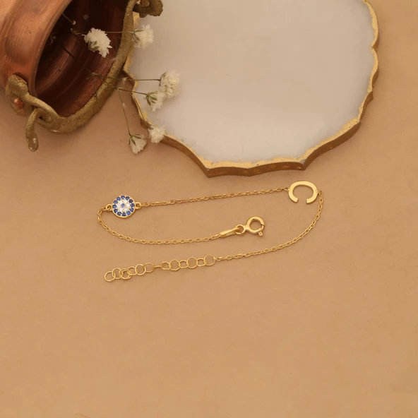 925 Ayar Gümüş Kişiye Özel Harfli Nazar Boncuğu Bileklik - CBS00105 - Resim 3