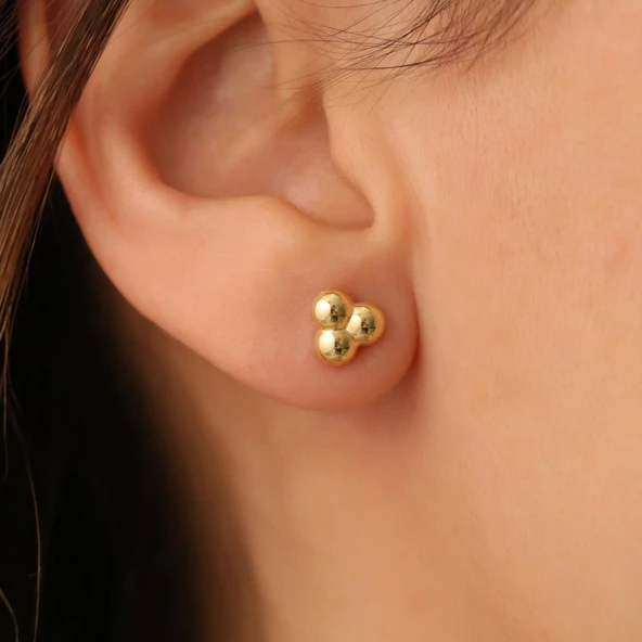 925 Ayar Gümüş Üçlü Top Küpe - E00244 ürün görseli 1