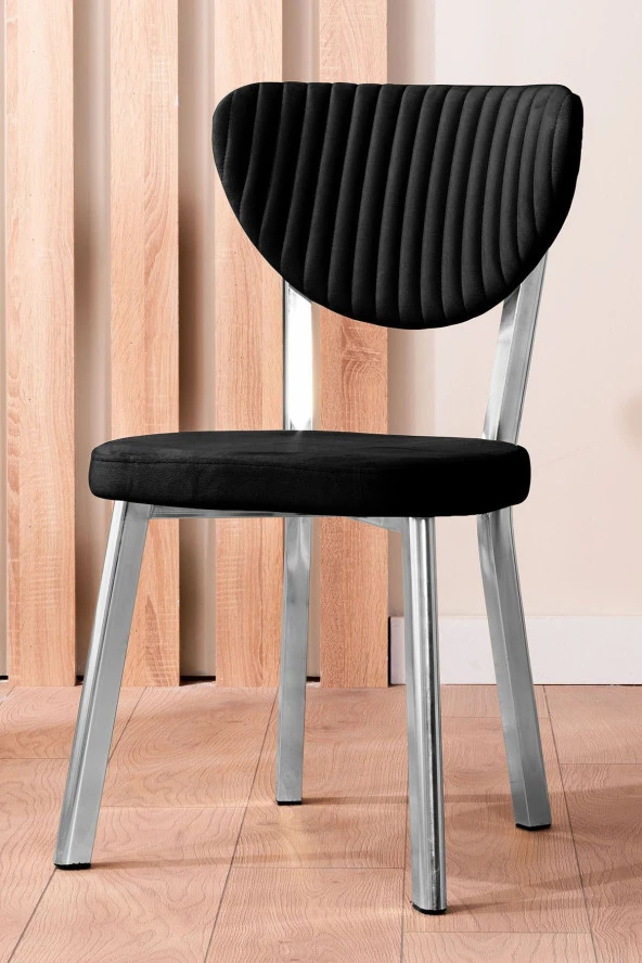 VIANEM Kütük Desenli MDF Krom Elma Mutfak Masa Takımı 6 Sandalyeli Salon Yemek Masa Takımı - Resim 2