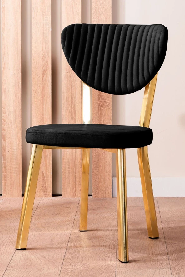 VIANEM Kütük Desenli MDF Gold Elma Mutfak Masa Takımı 6 Sandalyeli Salon Yemek Masa Takımı - 2