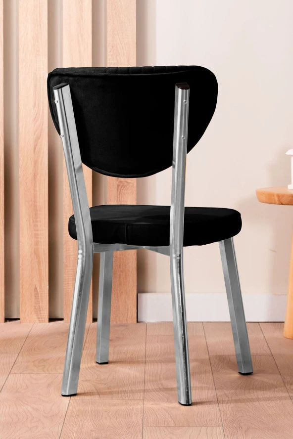 VIANEM Kütük Desenli MDF Krom Elma Mutfak Masa Takımı 6 Sandalyeli Salon Yemek Masa Takımı - Resim 3