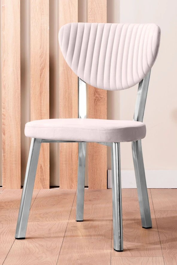 VIANEM Kütük Desenli MDF Krom Elma Mutfak Masa Takımı 6 Sandalyeli Salon Yemek Masa Takımı - Resim 2