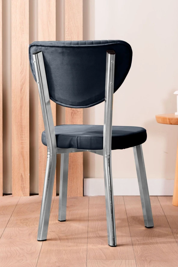 VIANEM Kütük Desenli MDF Krom Elma Mutfak Masa Takımı 6 Sandalyeli Salon Yemek Masa Takımı - 3