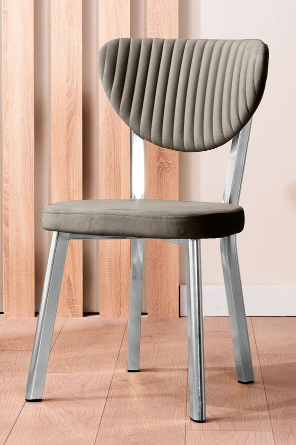 VIANEM Kütük Desenli MDF Krom Elma Mutfak Masa Takımı 6 Sandalyeli Salon Yemek Masa Takımı - Resim 2