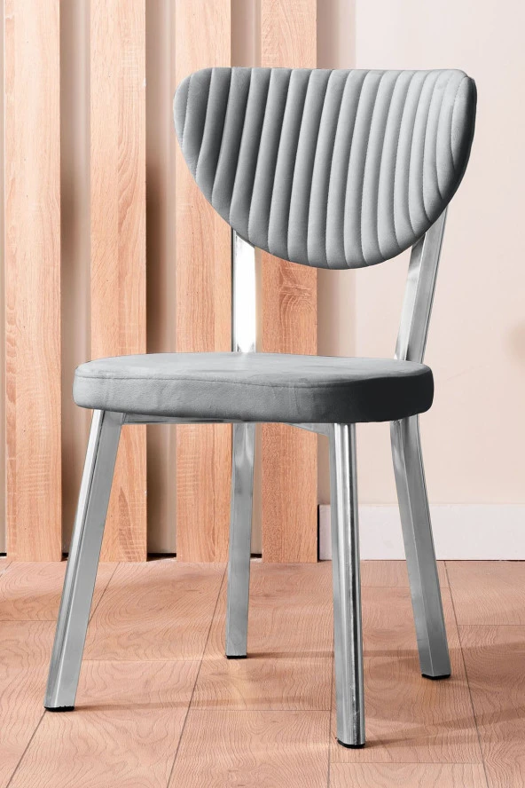 VIANEM Kütük Desenli MDF Krom Elma Mutfak Masa Takımı 6 Sandalyeli Salon Yemek Masa Takımı - 2