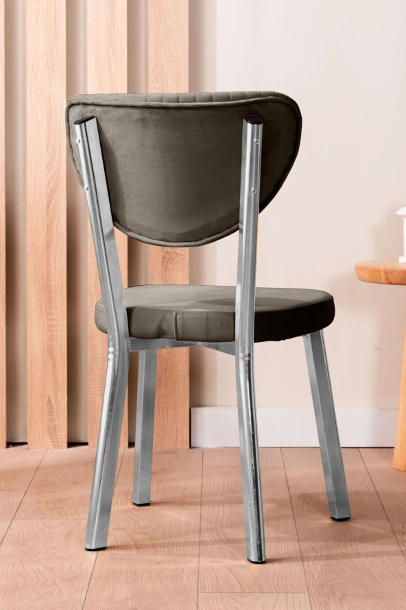 VIANEM Kütük Desenli MDF Krom Elma Mutfak Masa Takımı 6 Sandalyeli Salon Yemek Masa Takımı - Resim 3