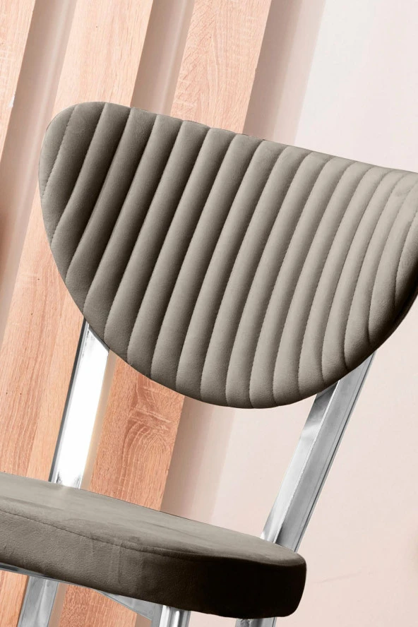 VIANEM Kütük Desenli MDF Krom Elma Mutfak Masa Takımı 6 Sandalyeli Salon Yemek Masa Takımı - Resim 4