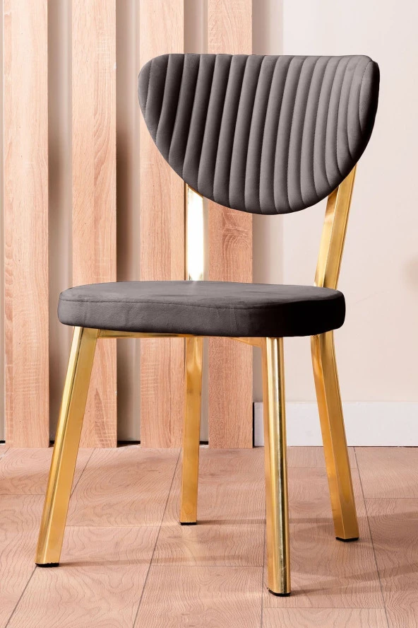 VIANEM Kütük Desenli MDF Gold Elma Mutfak Masa Takımı 6 Sandalyeli Salon Yemek Masa Takımı - 2