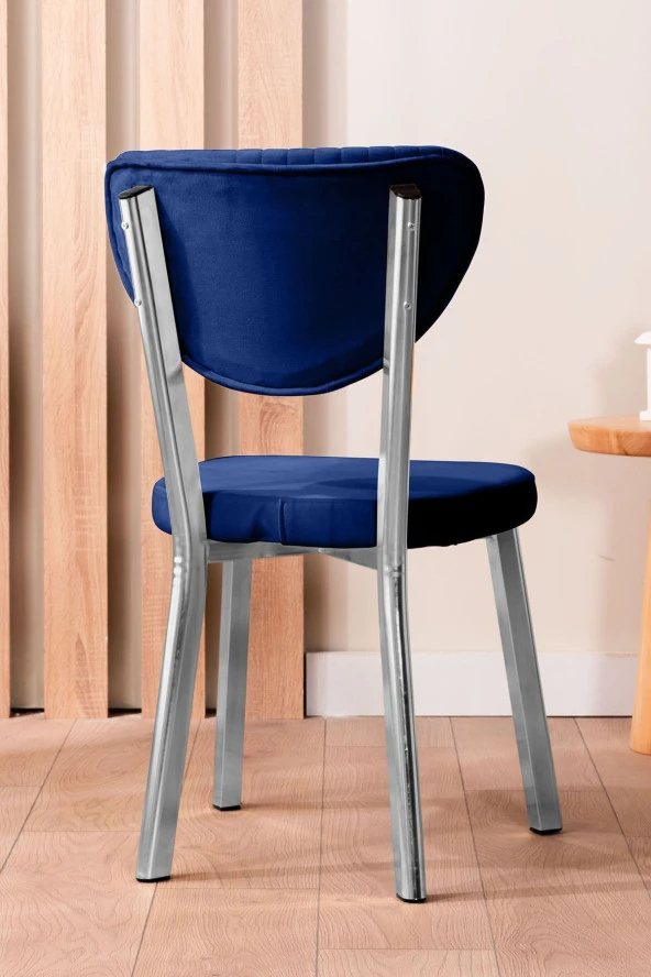 VIANEM Kütük Desenli MDF Krom Elma Mutfak Masa Takımı 4 Sandalyeli Salon Yemek Masa Takımı - Resim 3