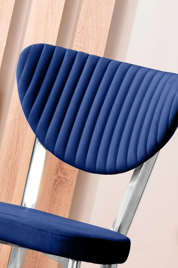 VIANEM Kütük Desenli MDF Krom Elma Mutfak Masa Takımı 4 Sandalyeli Salon Yemek Masa Takımı - Resim 4