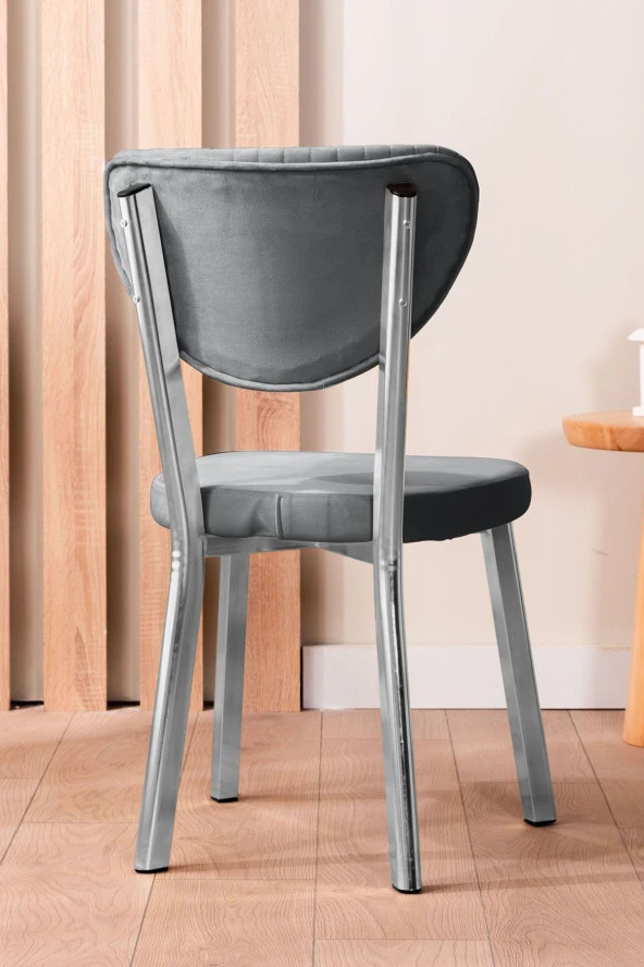 VIANEM Kütük Desenli MDF Krom Elma Mutfak Masa Takımı 4 Sandalyeli Salon Yemek Masa Takımı - Resim 3